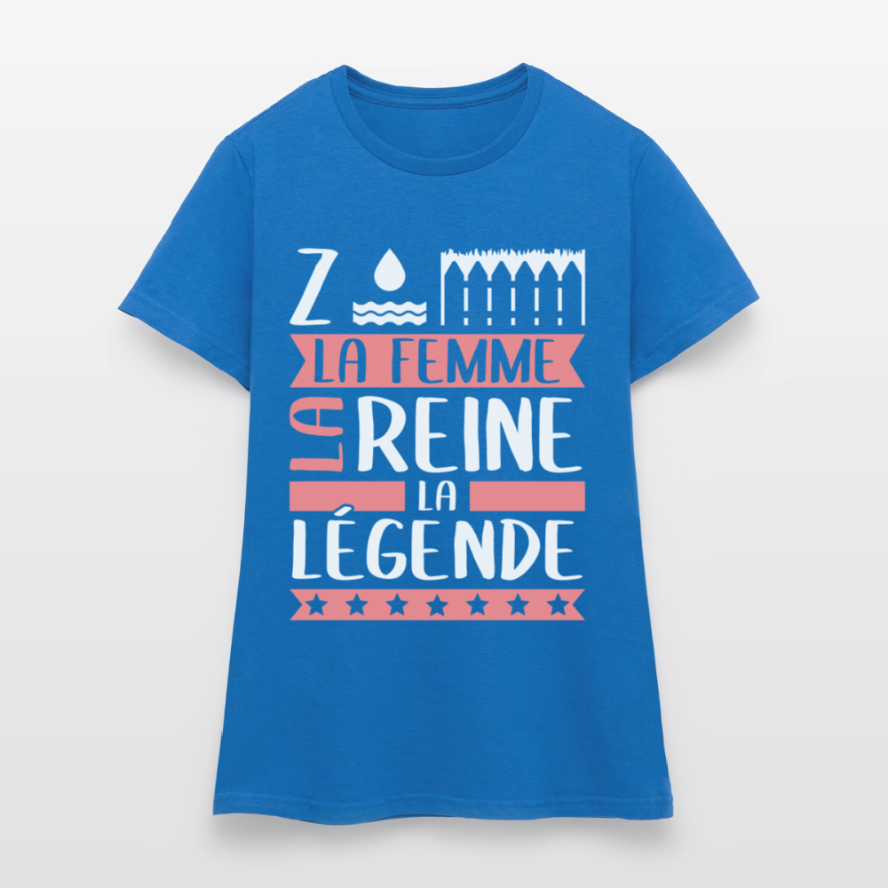 T-shirt femme Zoé rébus – La femme, la reine, la légende - bleu royal
