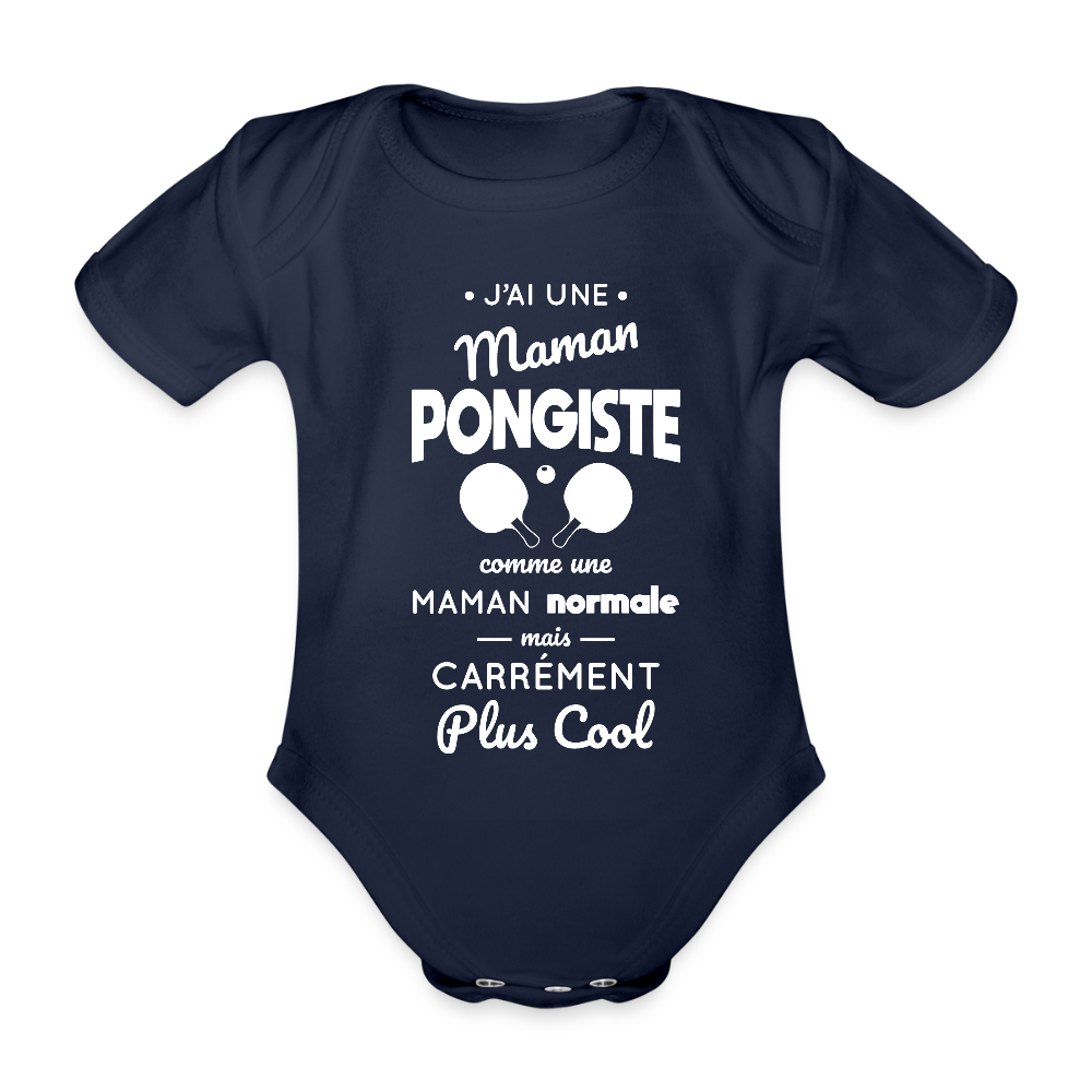 Body Bébé bio manches courtes - J'ai une maman pongiste - marine foncé