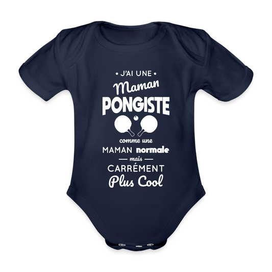 Body Bébé bio manches courtes - J'ai une maman pongiste - marine foncé