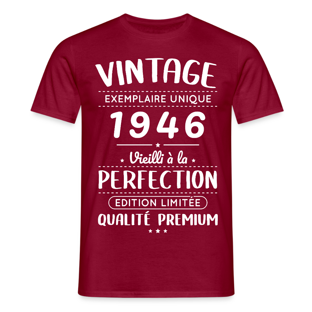 T-shirt anniversaire homme 80 ans – Vintage 1946 – Perfection - rouge brique