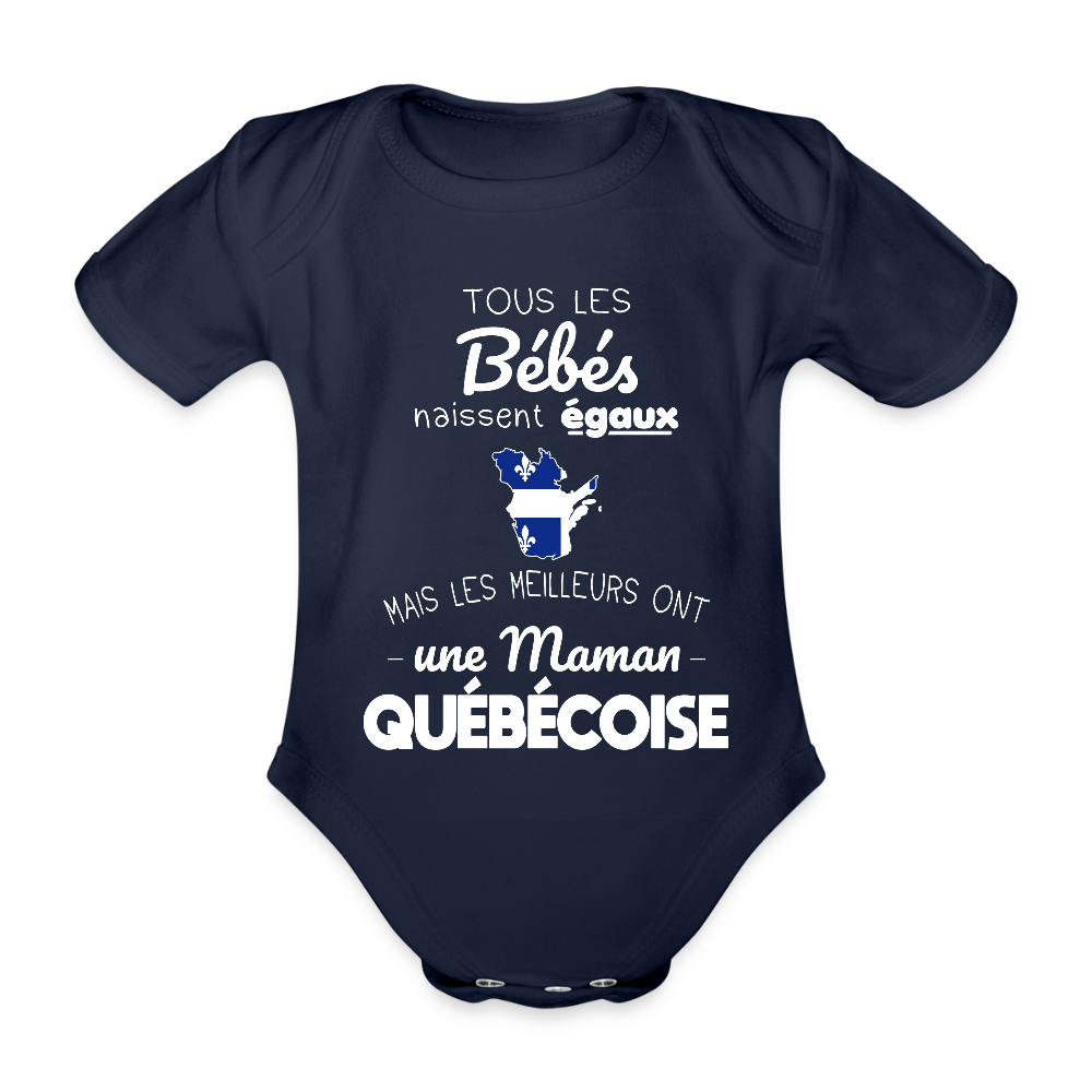 Body Bébé bio manches courtes - Les Meilleurs Ont Une Maman Québécoise - marine foncé