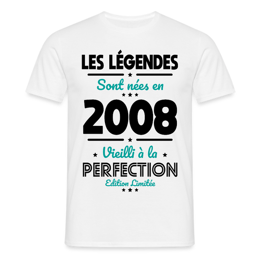 T-shirt anniversaire homme 18 ans couleur claire – Les légendes sont nées en 2008 - blanc