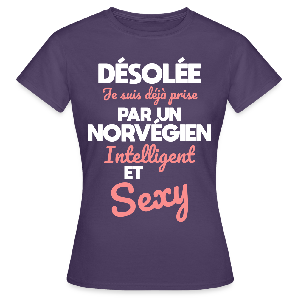 T-shirt Femme - Je suis déjà prise par un Norvégien intelligent et sexy - violet foncé