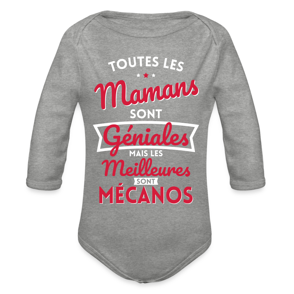 Body Bébé bio manches longues - Mamans géniales - Les meilleures sont mécanos - gris chiné