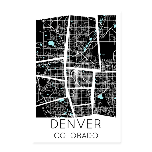 Poster Denver - Plan Denver - 40 x 60 cm - blanc