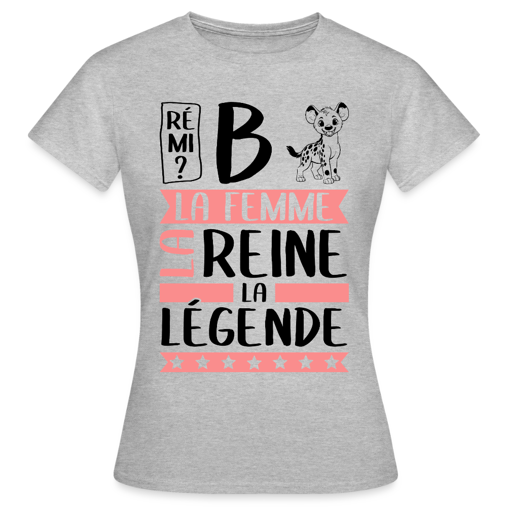 T-shirt femme coloris clair Fabienne rébus – La femme, la reine, la légende - gris chiné