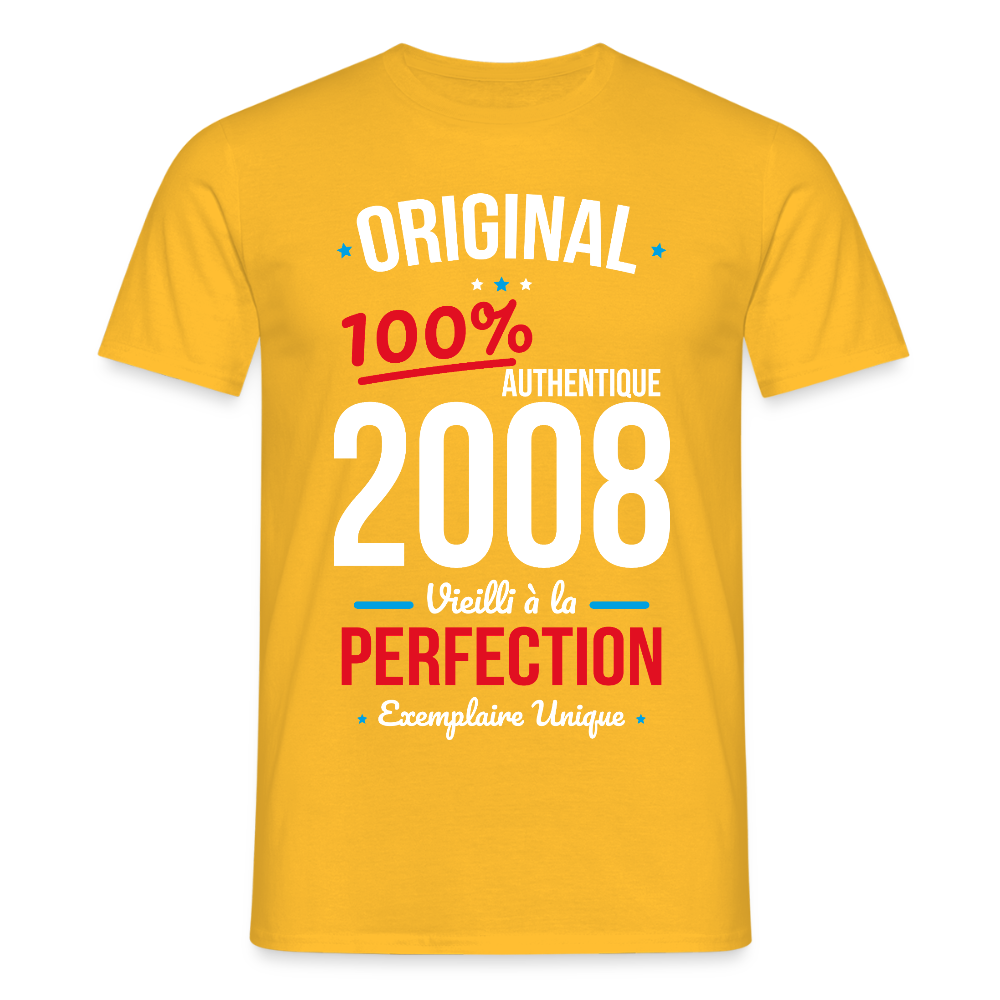 T-shirt anniversaire 18 ans Homme – Original 2008 Authentique - jaune