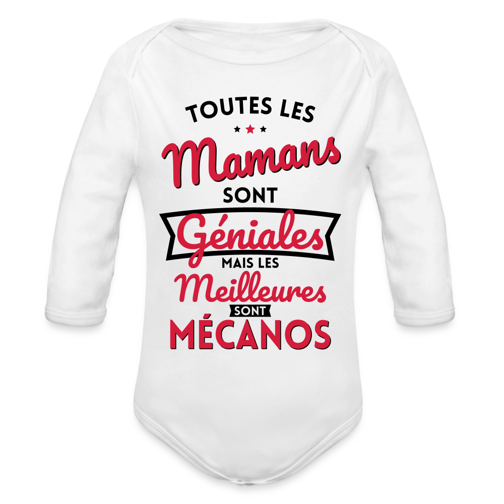Body Bébé bio manches longues - Mamans géniales - Les meilleures sont mécanos - blanc