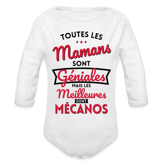 Body Bébé bio manches longues - Mamans géniales - Les meilleures sont mécanos - blanc