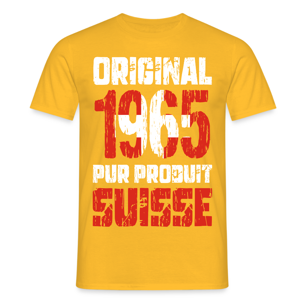 T-shirt Homme - Anniversaire 60 Ans - Original 1965 - Pur produit Suisse - jaune
