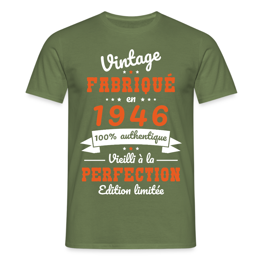 T-shirt anniversaire homme 80 ans – Vintage 1946 - vert militaire