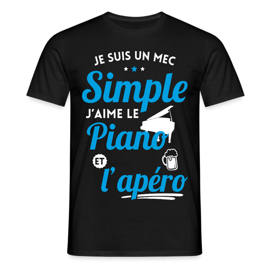 T-shirt Homme - J'aime le piano et l'apéro - noir