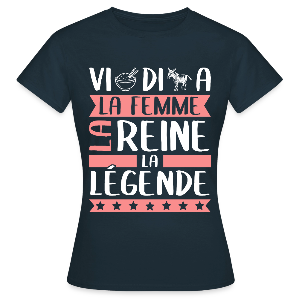 T-shirt femme Viridiana rébus – La femme, la reine, la légende - marine