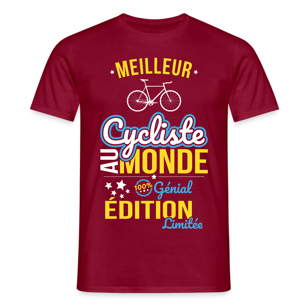 T-shirt Homme - Meilleur Cycliste au monde - 100% génial - rouge brique