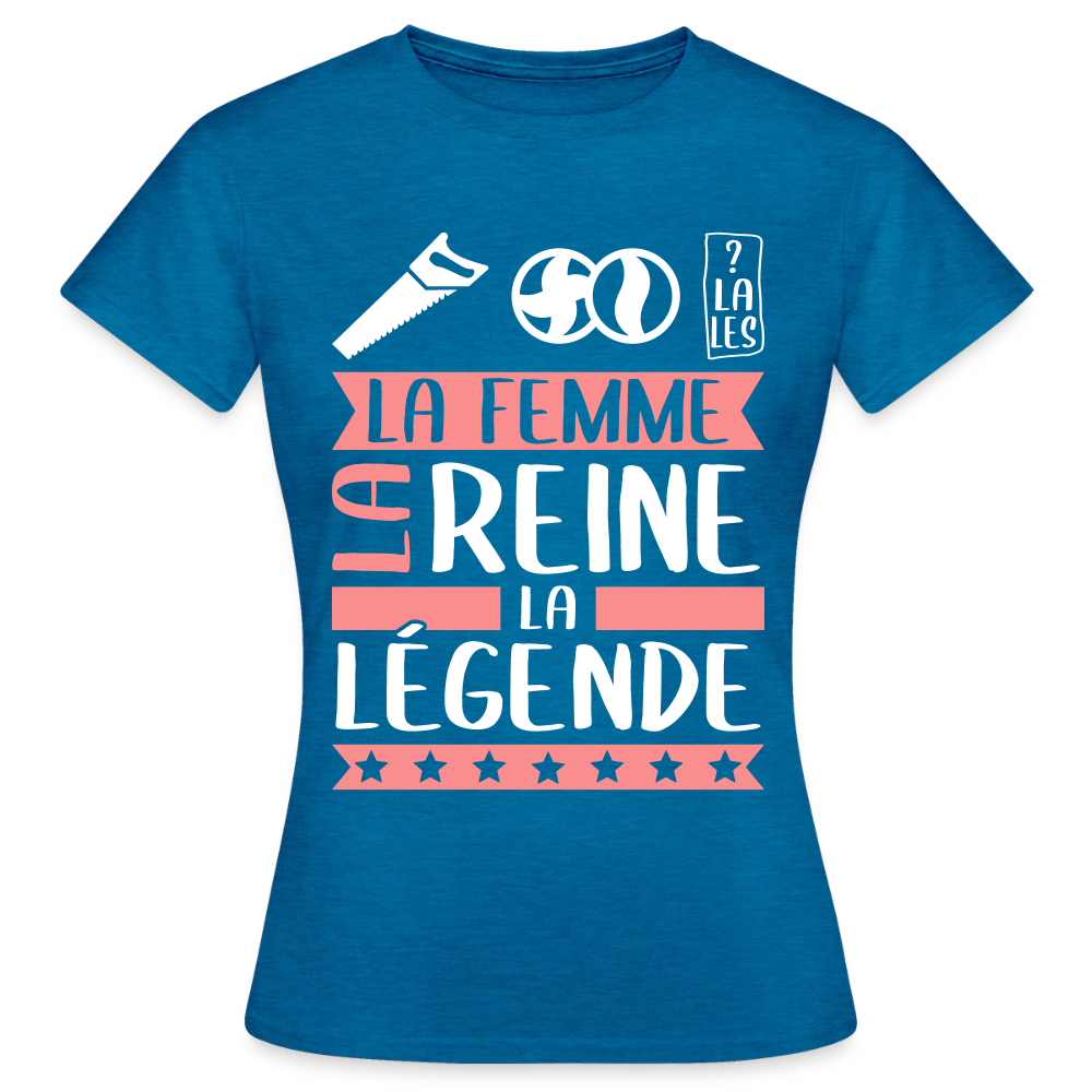 T-shirt femme Sybille rébus – La femme, la reine, la légende - bleu saphir antique chiné