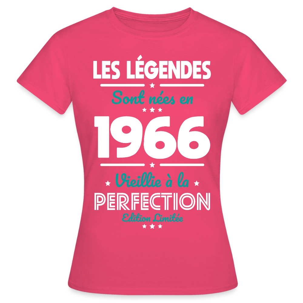 T-shirt anniversaire femme 60 ans – Les légendes sont nées en 1966 - rose azalée