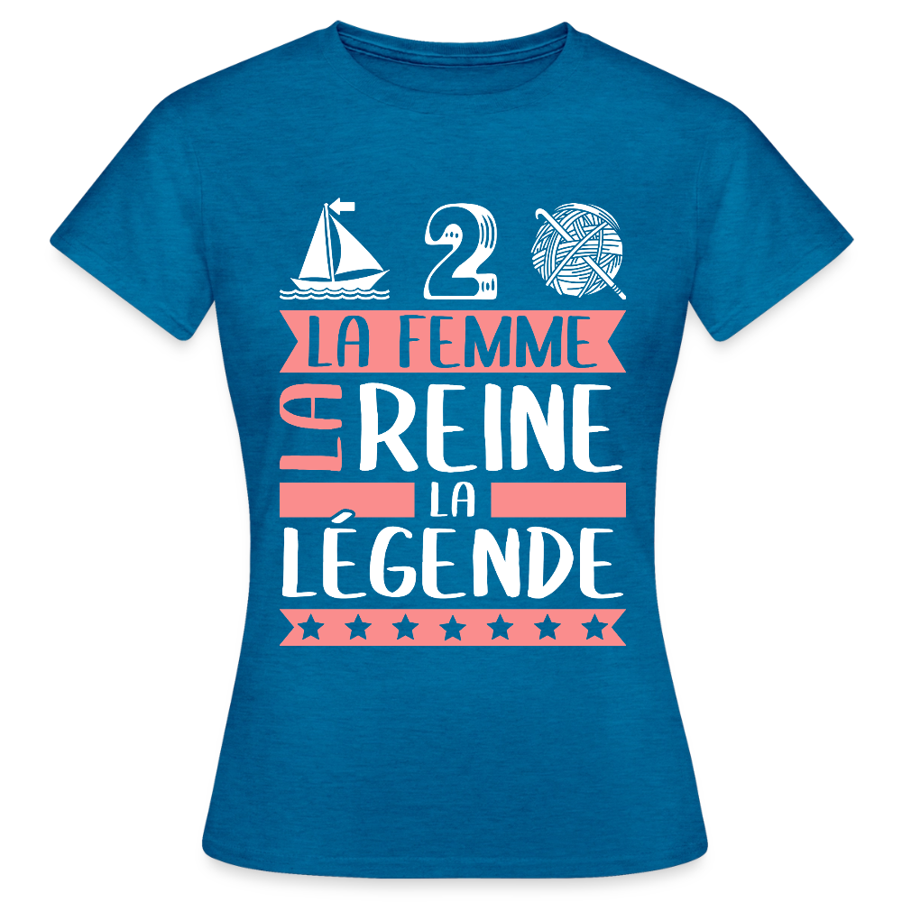 T-shirt femme Madeleine rébus – La femme, la reine, la légende - bleu saphir antique chiné