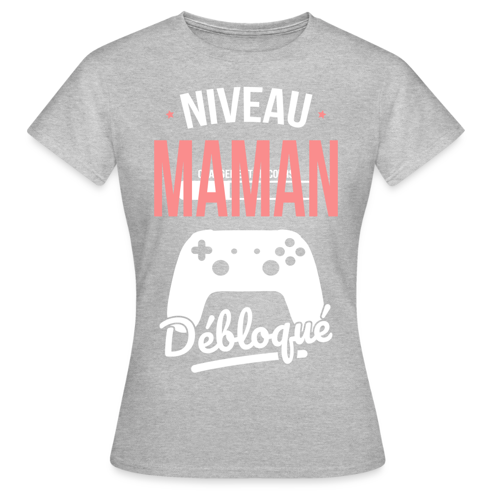 T-shirt femme fête des mères - Niveau maman débloqué - gris chiné