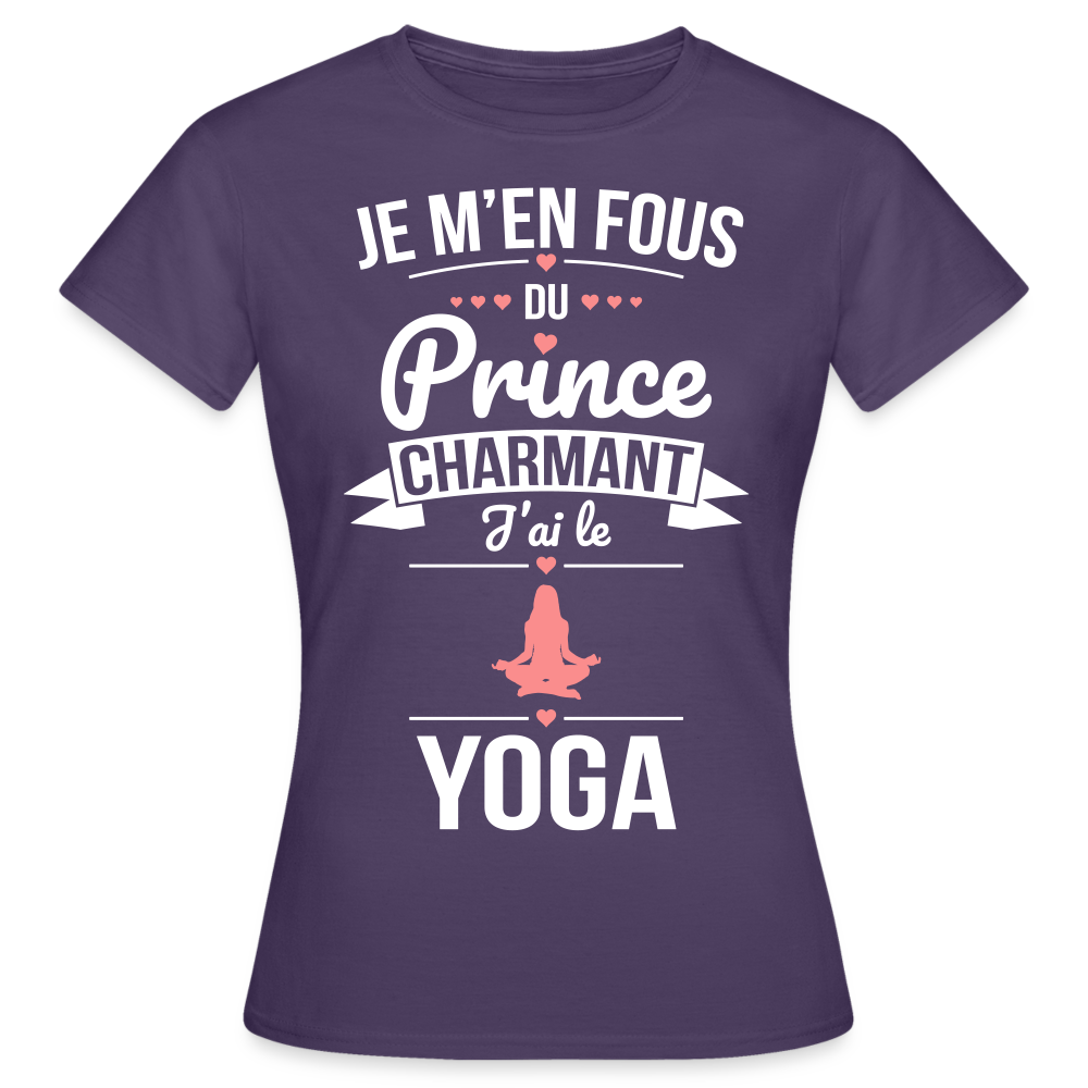 T-shirt Femme - Je m'en fous du prince charmant j'ai le yoga - violet foncé