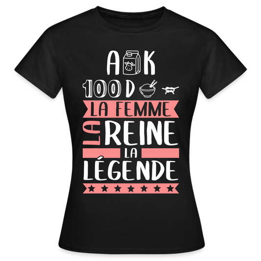 T-shirt femme Alexandra rébus – La femme, la reine, la légende - noir