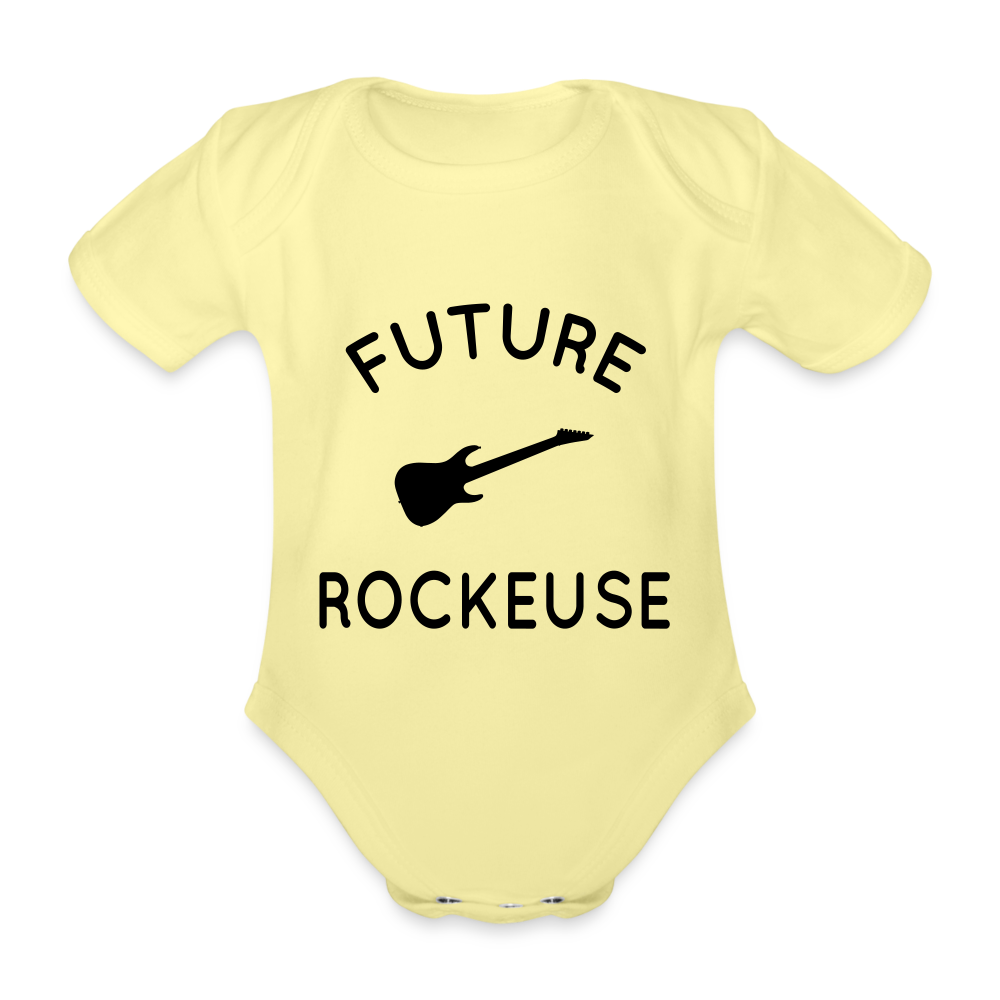 Body Bébé bio manches courtes - Future rockeuse - jaune délavé