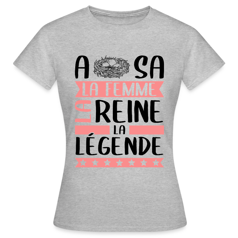 T-shirt femme coloris clair Anissa rébus – La femme, la reine, la légende - gris chiné