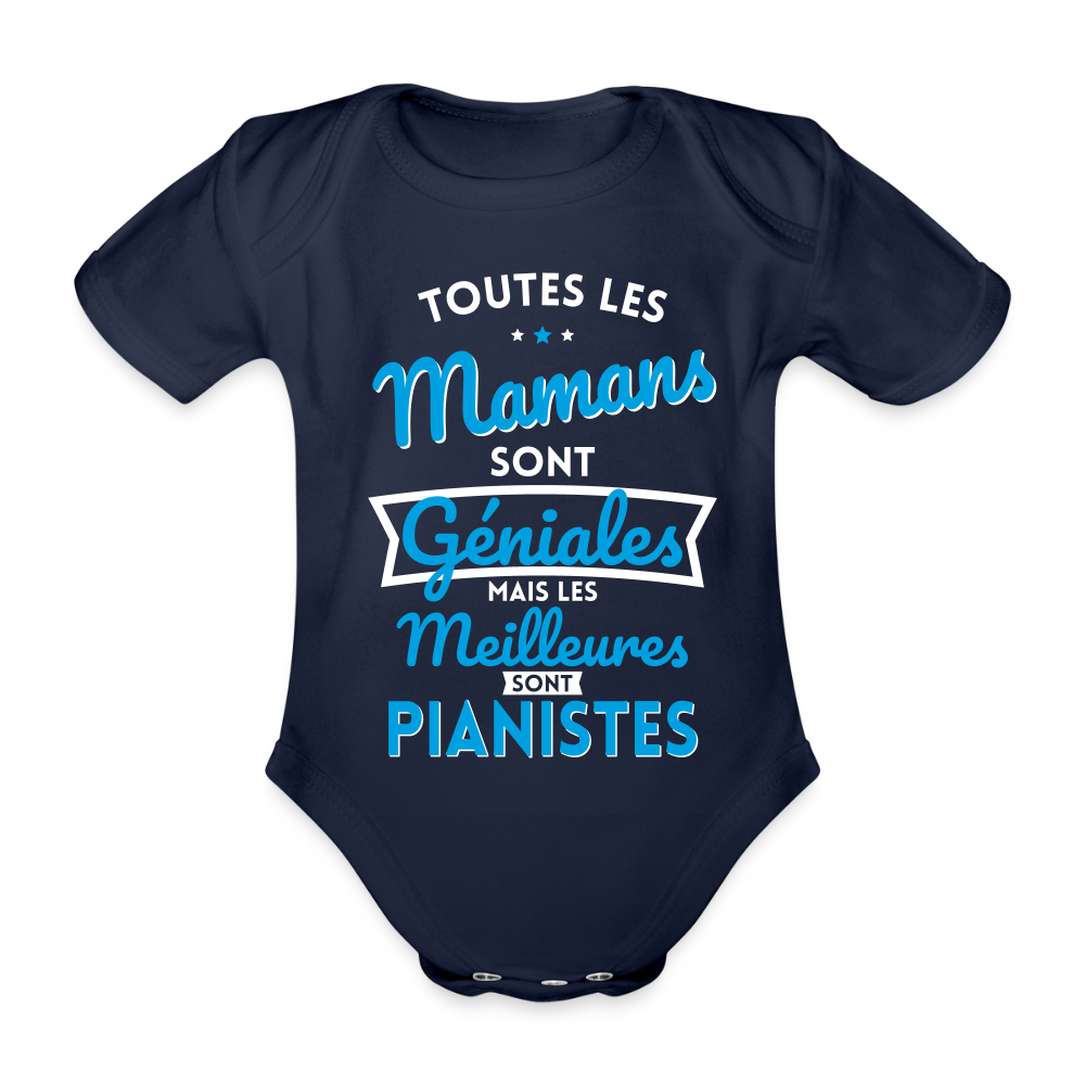 Body Bébé bio manches courtes - Mamans géniales - Les meilleures sont pianistes - marine foncé