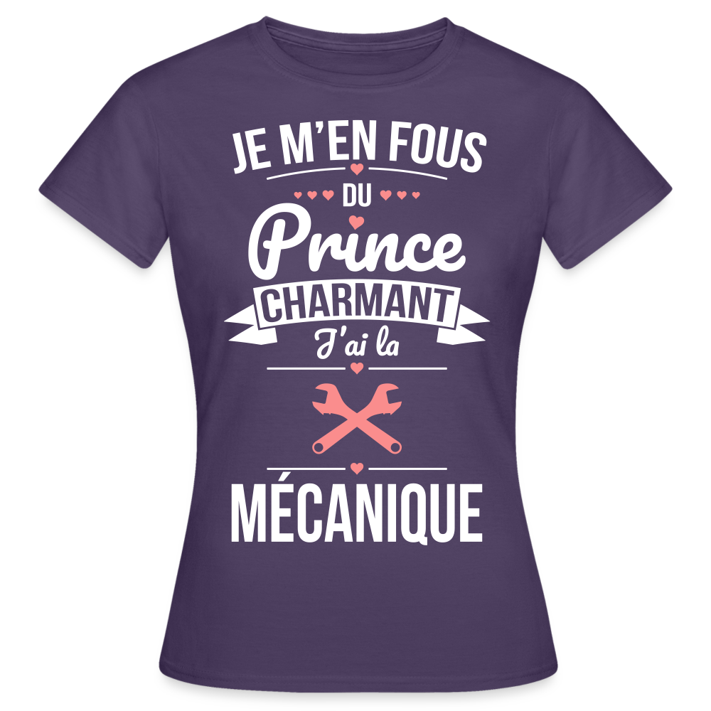 T-shirt Femme - Je m'en fous du prince charmant j'ai la mécanique - violet foncé