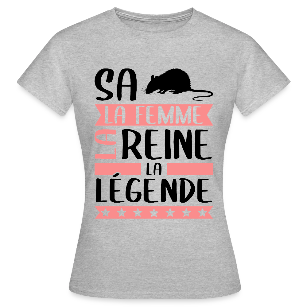 T-shirt femme coloris clair Sarah en rébus – La femme, la reine, la légende - gris chiné