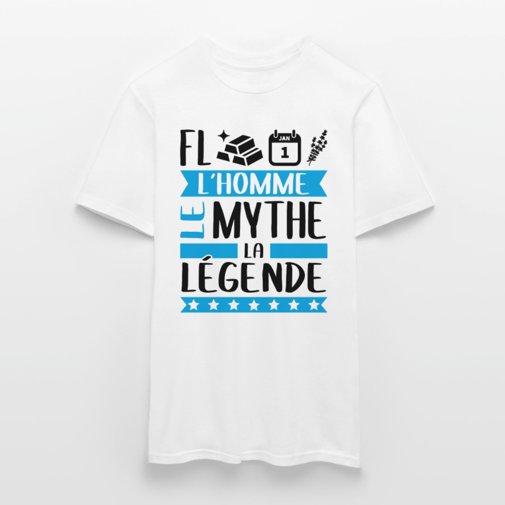 T-shirt homme coloris clair Florentin en rébus – L’homme, le mythe, la légende - blanc