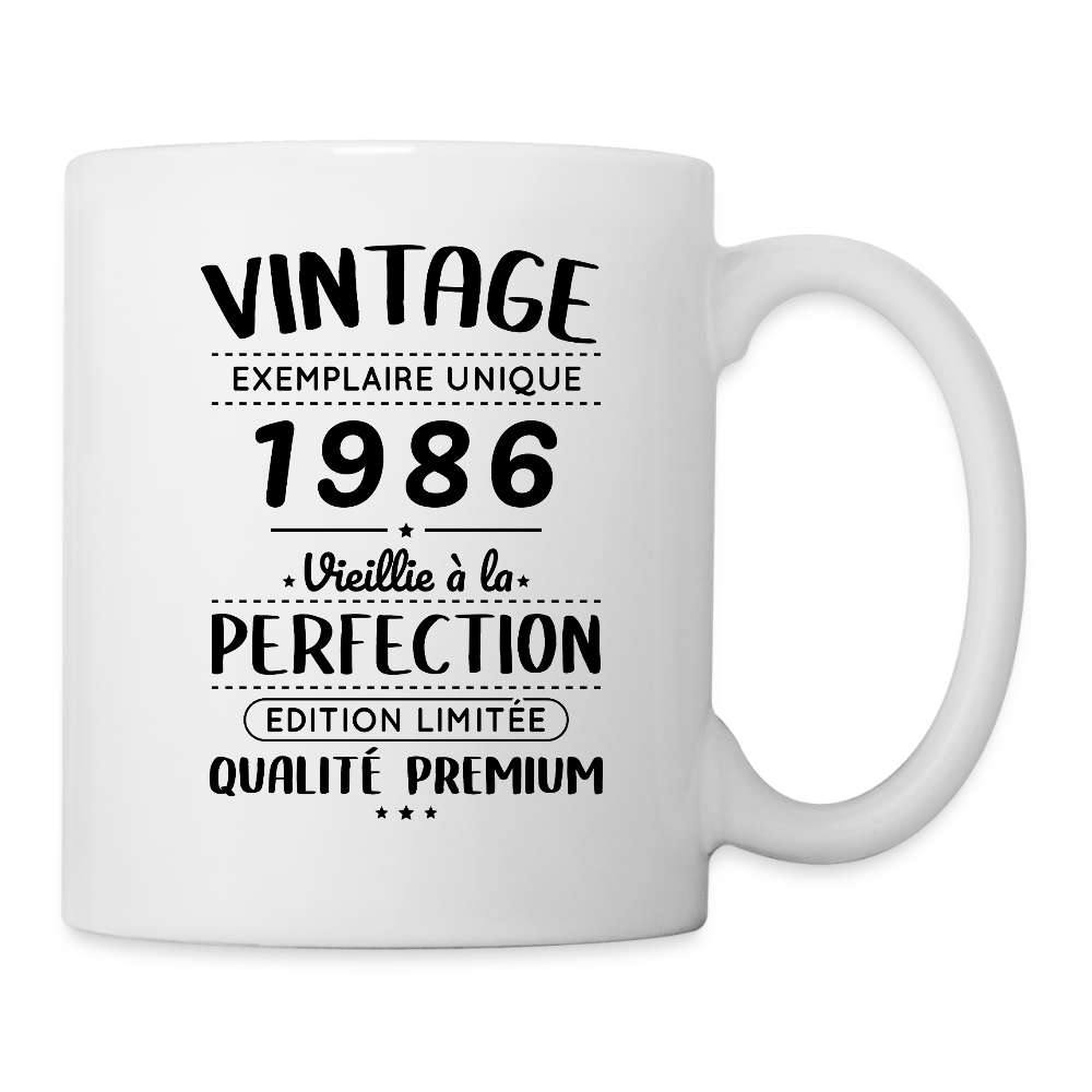 Mug blanc anniversaire femme 40 ans – Vintage 1986 – Perfection - blanc
