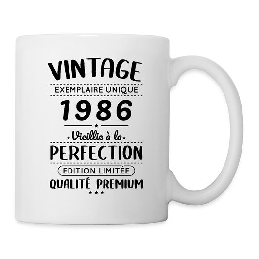 Mug blanc anniversaire femme 40 ans – Vintage 1986 – Perfection - blanc