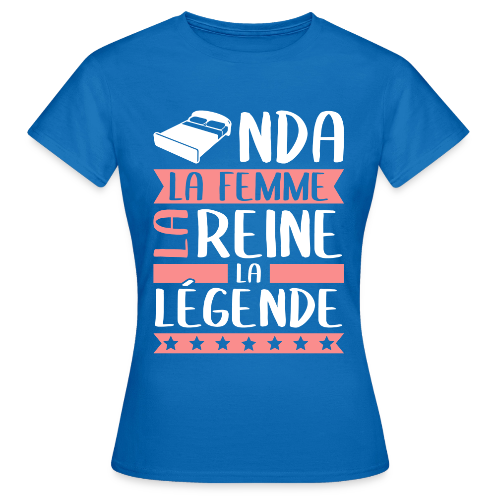 T-shirt femme Linda rébus – La femme, la reine, la légende - bleu royal