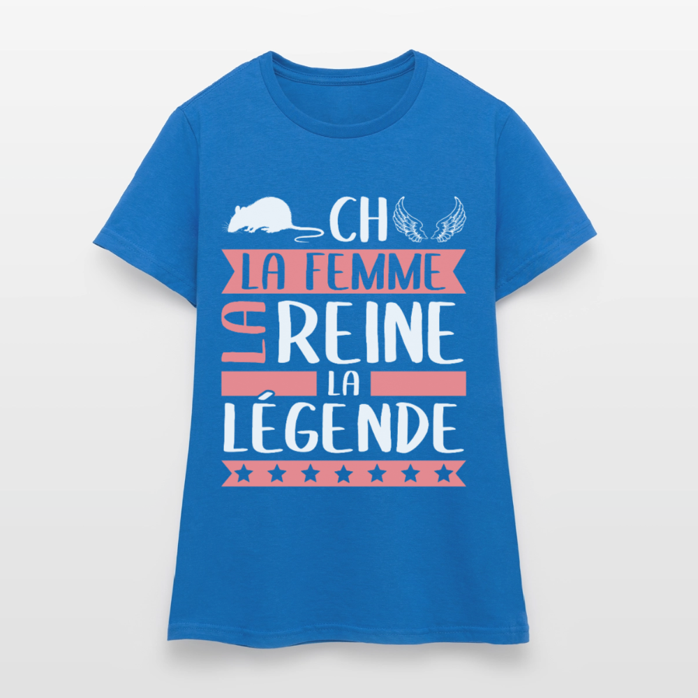 T-shirt femme Rachel rébus – La femme, la reine, la légende - bleu royal