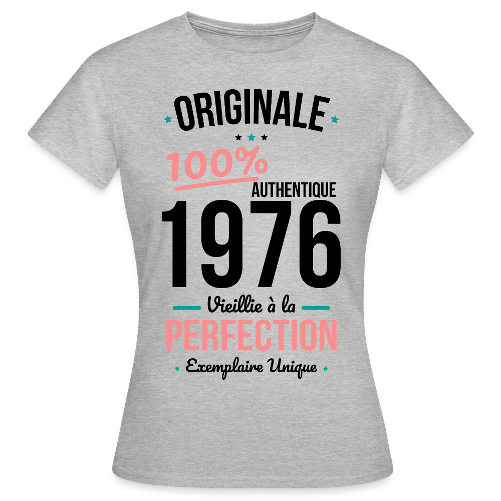 T-shirt anniversaire 50 ans Femme coloris clair – Originale 1976 Authentique - gris chiné