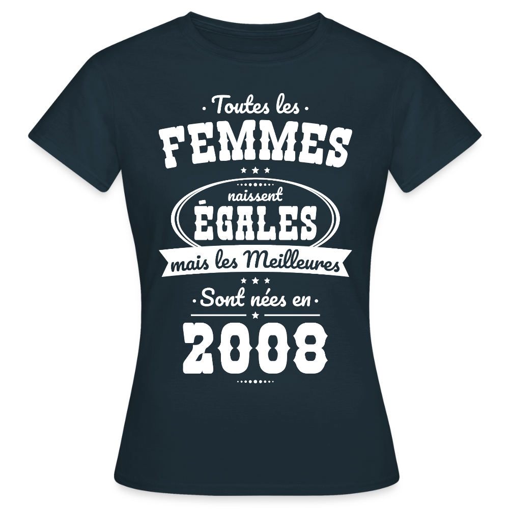 T-shirt anniversaire femme 18 ans – Les meilleures sont nées en 2008 - marine