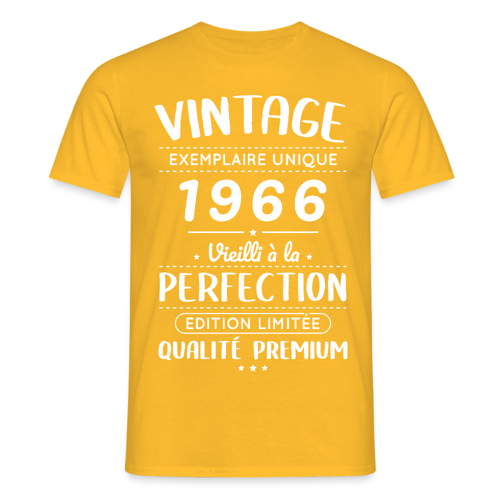 T-shirt anniversaire homme 60 ans – Vintage 1966 – Perfection - jaune