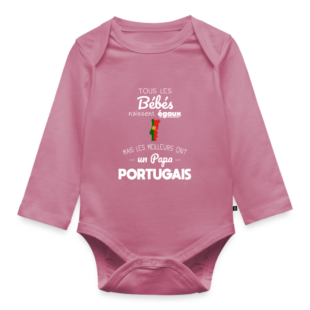 Body Bébé bio manches longues - Les Meilleurs Ont Un Papa Portugais - mauve