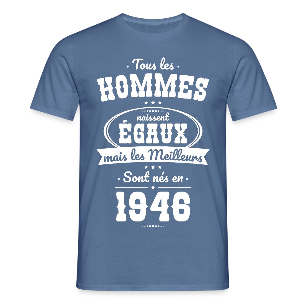 T-shirt anniversaire homme 80 ans – Les meilleurs sont nés en 1946 - bleu pigeon 