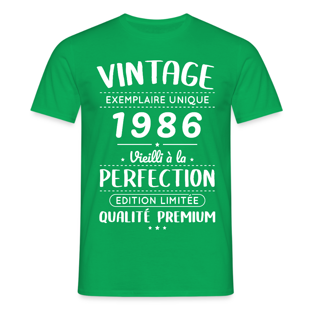 T-shirt anniversaire homme 40 ans – Vintage 1986 – Perfection - vert