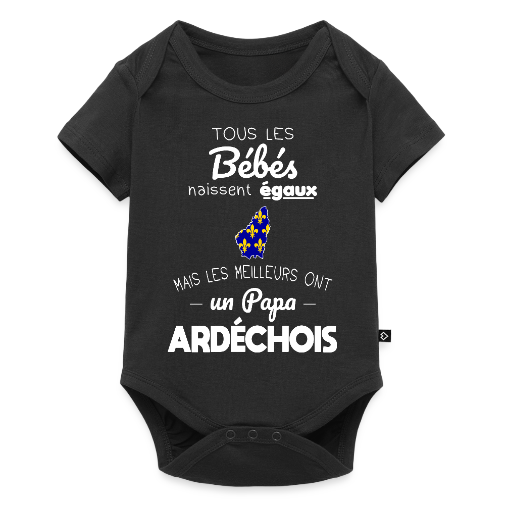 Body Bébé bio manches courtes - Les Meilleurs Ont Un Papa Ardéchois - noir