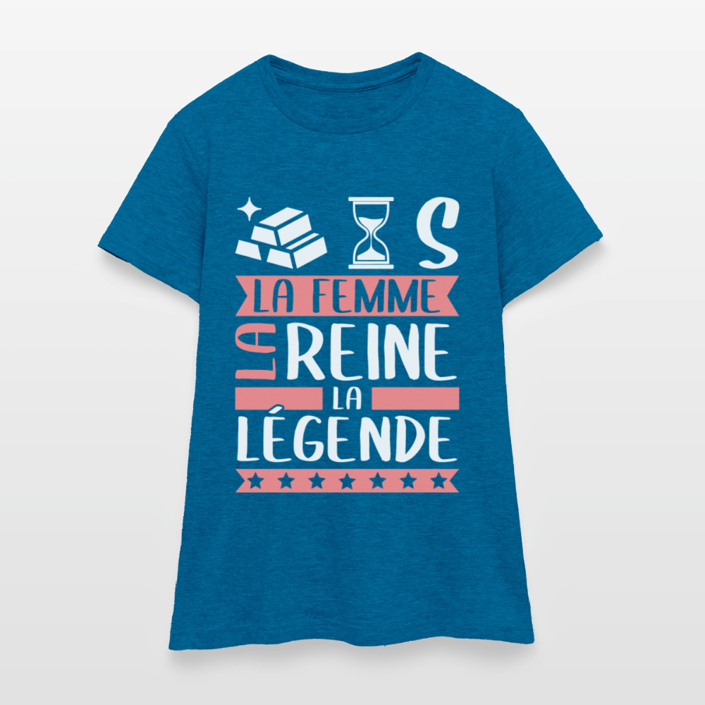 T-shirt femme Hortense rébus – La femme, la reine, la légende - bleu saphir antique chiné