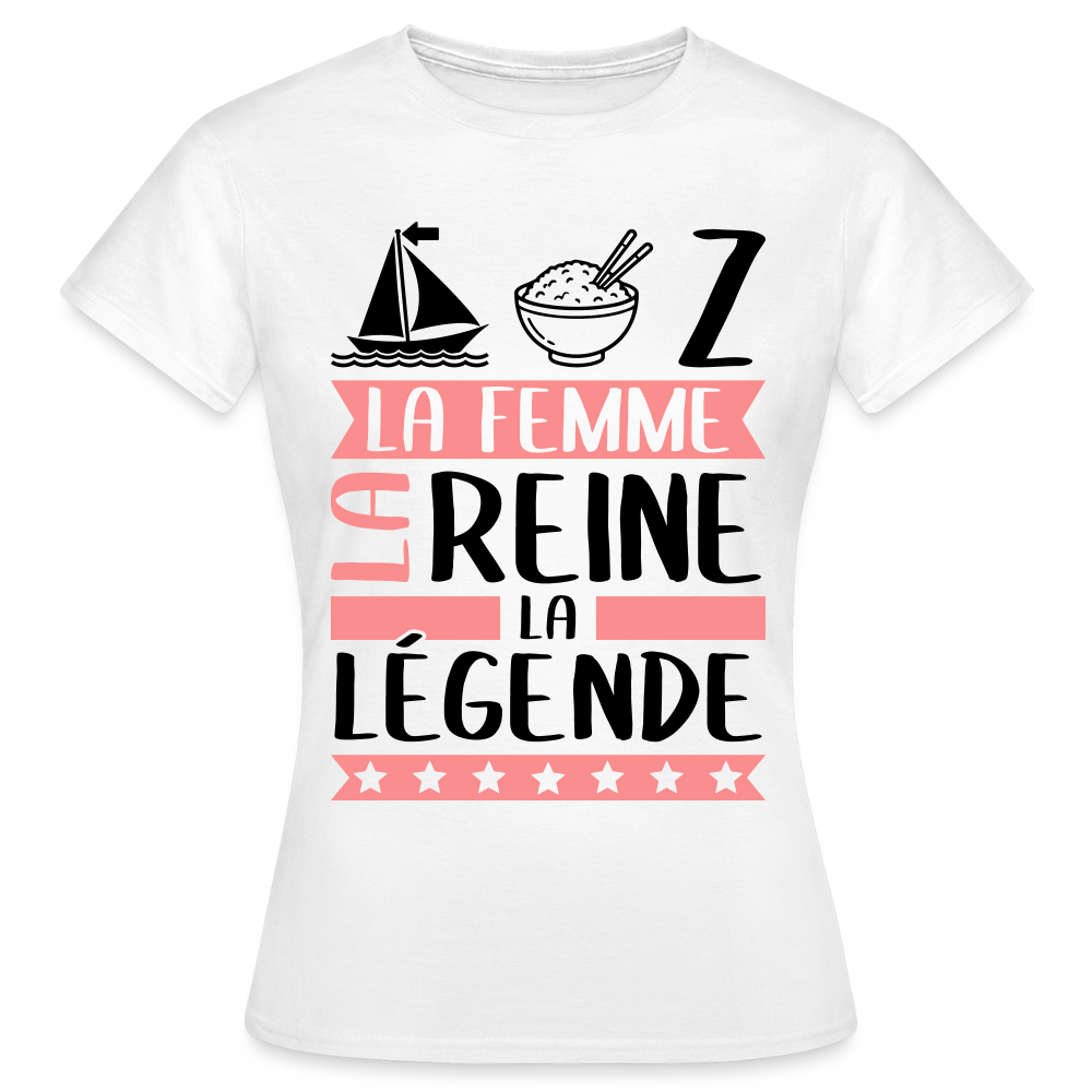 T-shirt femme coloris clair Maryse rébus – La Femme, la reine, la légende - blanc