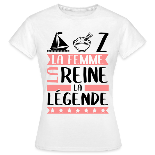 T-shirt femme coloris clair Maryse rébus – La Femme, la reine, la légende - blanc