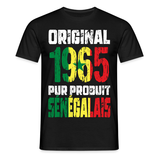 T-shirt Homme - Anniversaire 60 Ans - Original 1965 - Pur produit Sénégalais - noir
