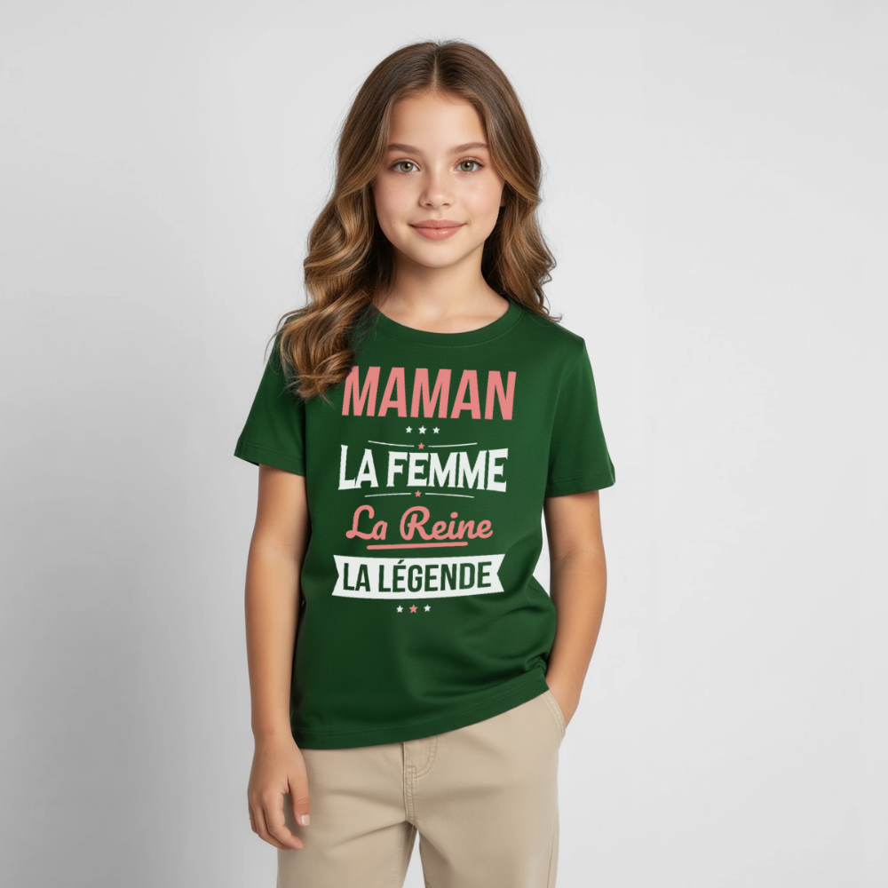 T-shirt enfant motif rose - Maman, femme, reine, légende - vert forêt