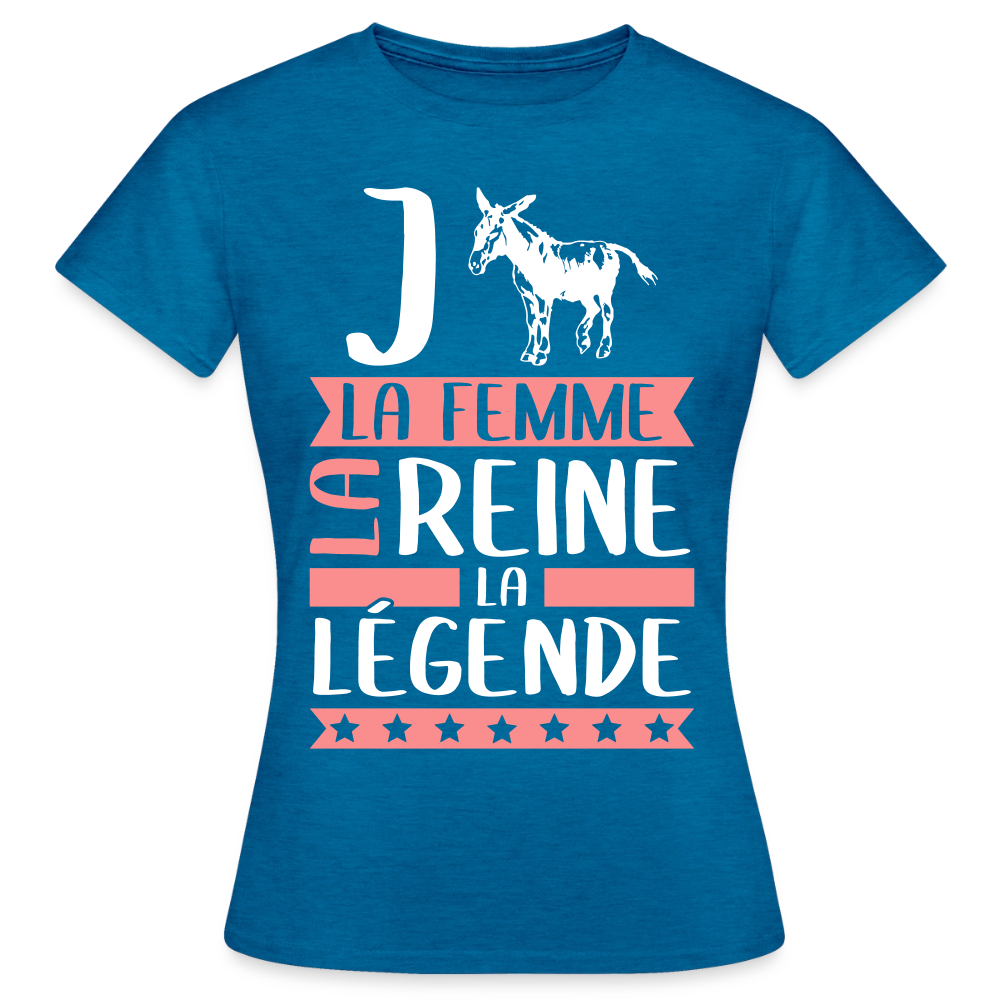 T-shirt femme Jeanne rébus – La femme, la reine, la légende - bleu saphir antique chiné