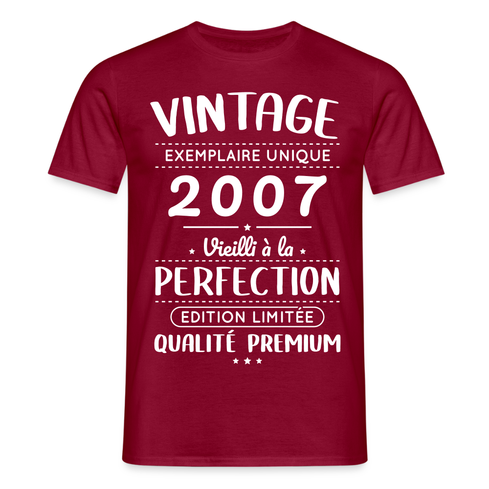 T-shirt Homme - Anniversaire 18 Ans - Vintage 2007 - rouge brique
