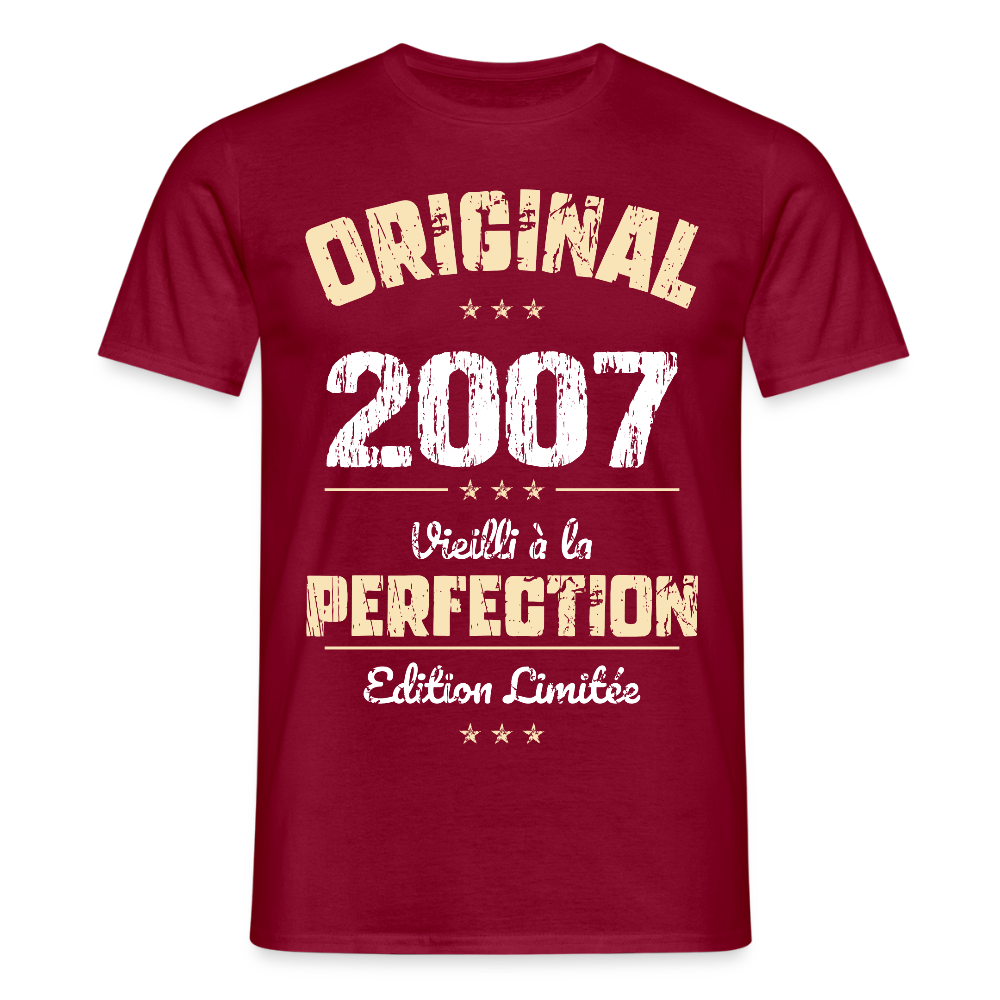 T-shirt Homme - Anniversaire 18 Ans - Original 2007 - rouge brique