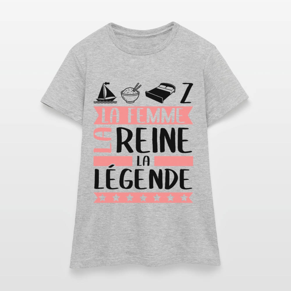 T-shirt femme coloris clair Marie-Lise rébus – La Femme, la reine, la légende - gris chiné